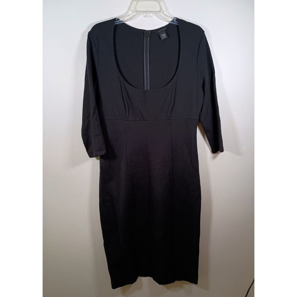 Moda International Bodycon Fitted Scoop Neck Black Midi Ponte Dress Goth Size 14